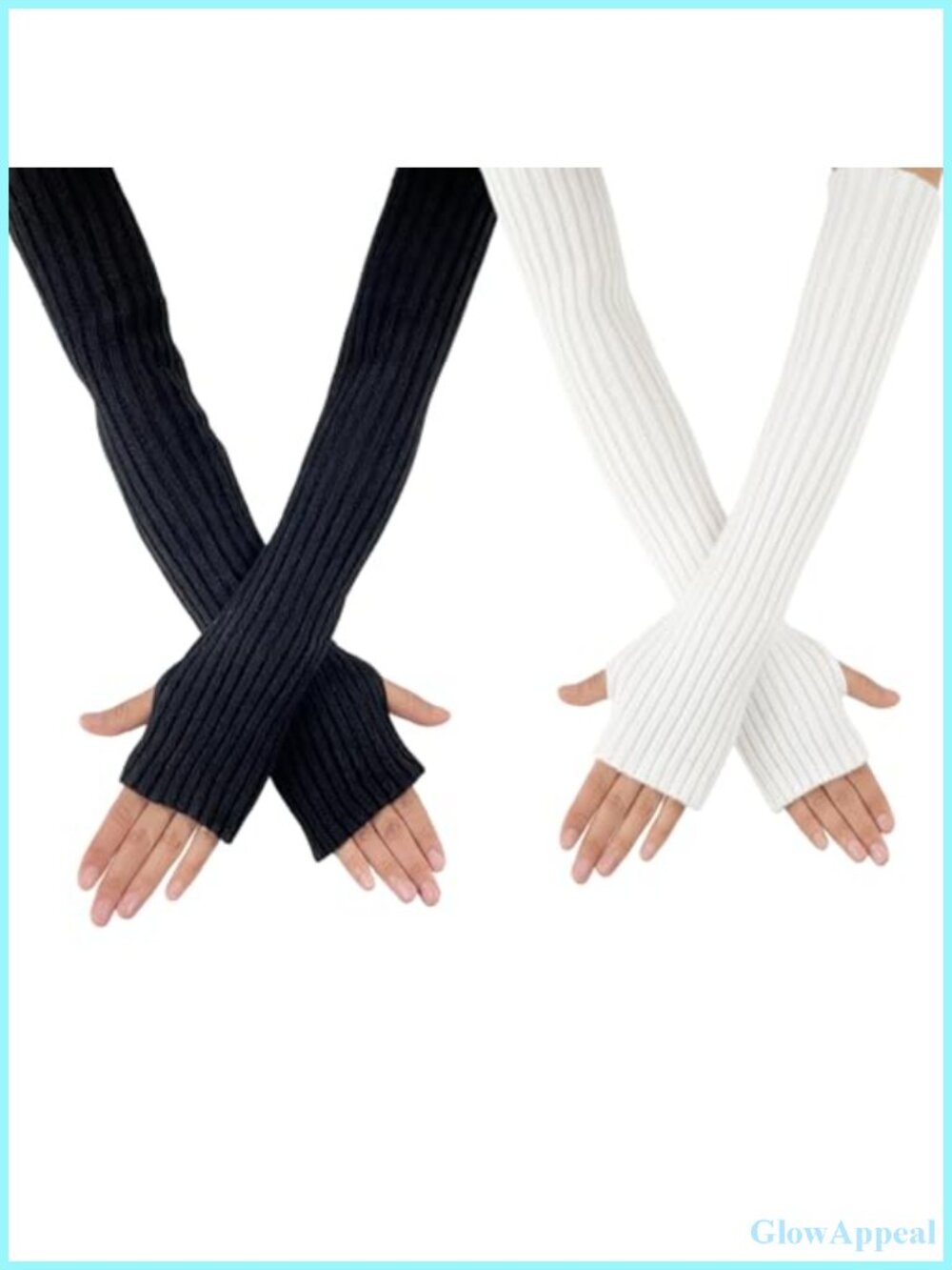 Knit Arm Warmers for Women Fingerless Gloves with Thumb Holes 2 Pack